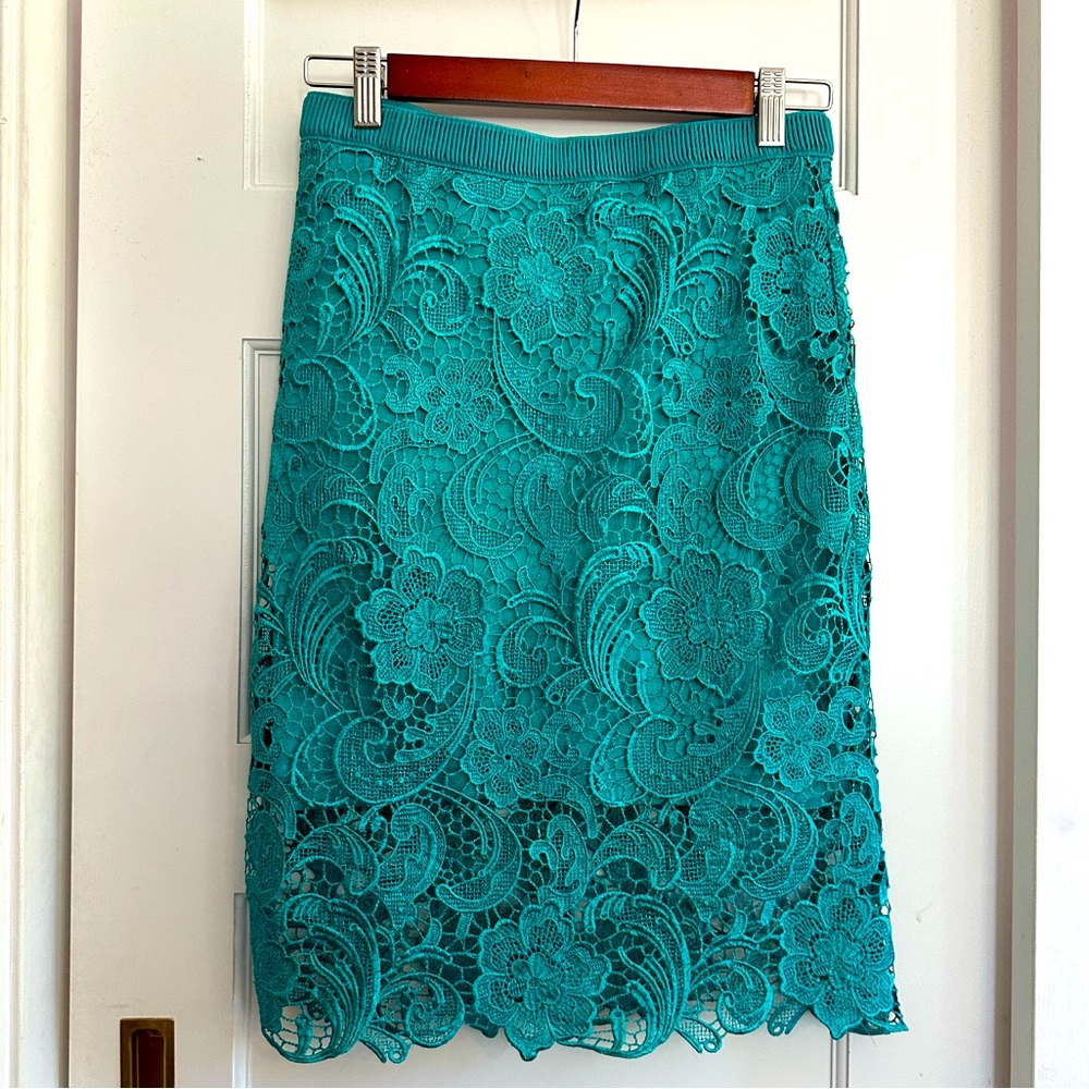 Daisy Teal Lace Midi Pencil Skirt